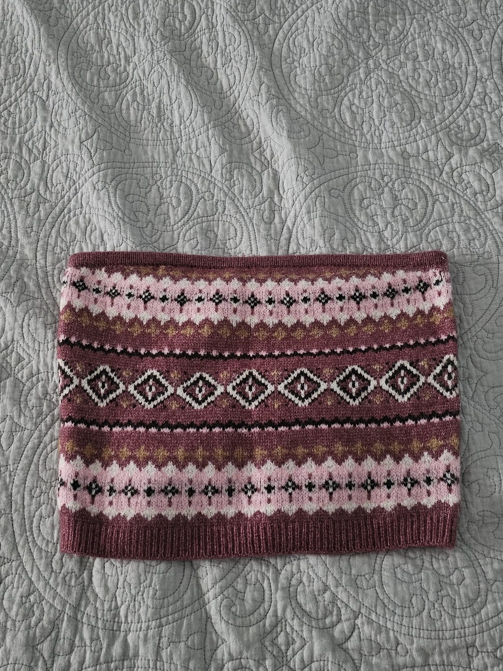 American Eagle Outfitters Pink, Burgundy & Mustard Fair Isle Knit Tube Top